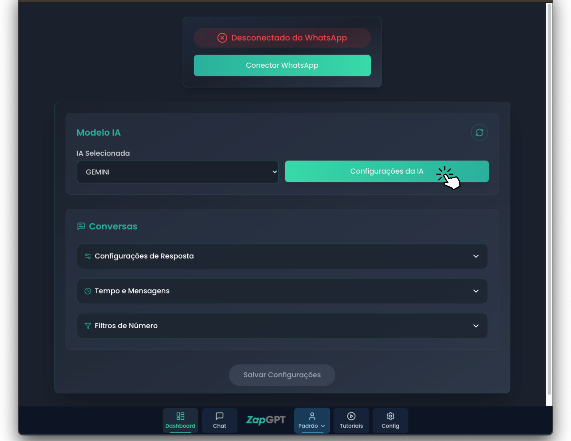 Configurações da IA
