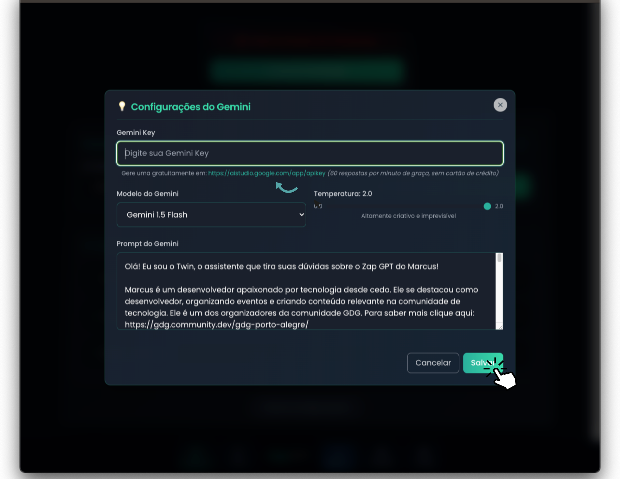 Configurações do Gemini
